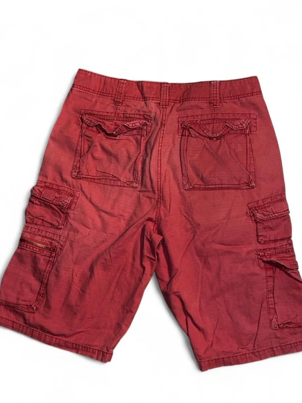 Y2K Iron Co. red 100% cotton cargo shorts with tons of pockets size 31